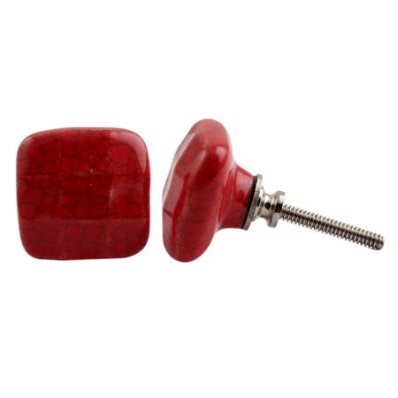 Red Square Crackle Ceramic Furniture Knob